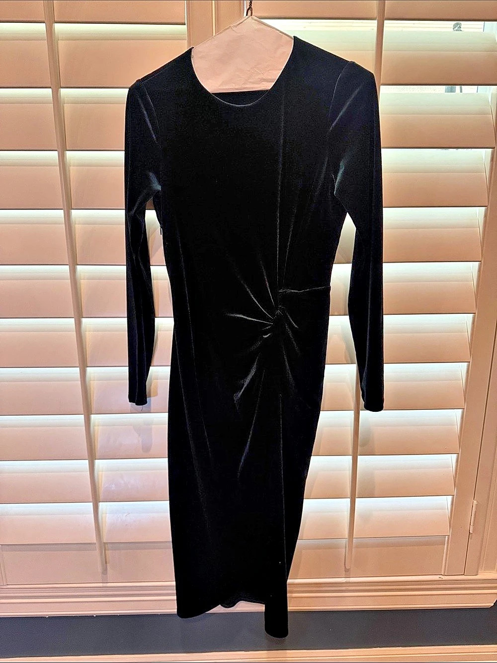 Antonio Melani Velvet Side Twist Long Sleeve Midi Dress, Black, Size 2